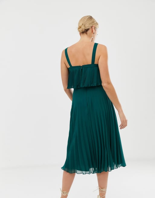 Double layer pleated cheap cami midi dress