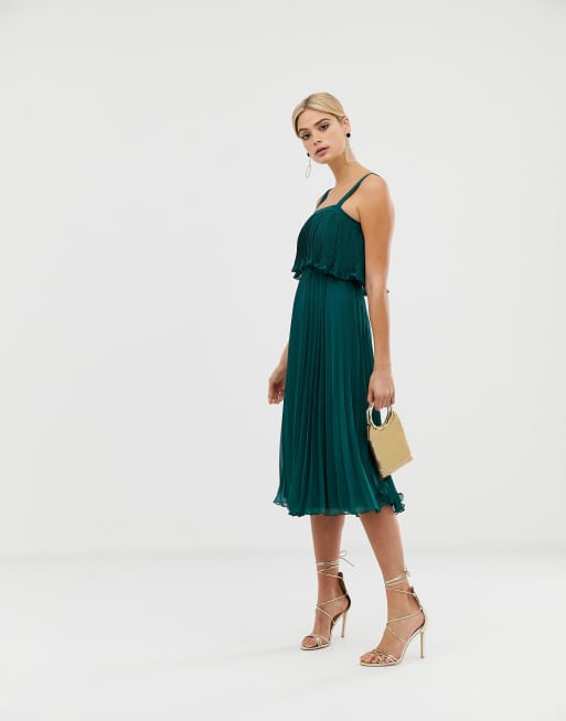 Double layer pleated cami cheap midi dress