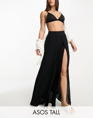 ASOS DESIGN Tall double split beach sarong skirt in black - ASOS Price Checker