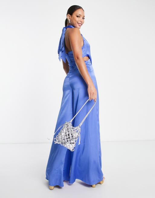 Plus Size Drape Sleeve Wide Leg Jumpsuit in Blue