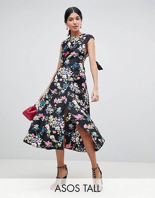 ASOS DESIGN Tall Drape Midi Dress In Floral Print