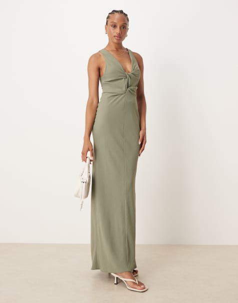 ASOS DESIGN Tall draped knot front midi dress in pale sage - view 1