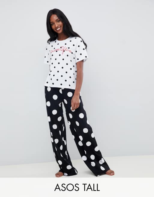 ASOS DESIGN Tall dream often polka dot wide leg pyjama set