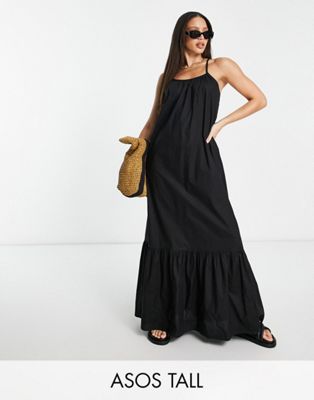 ASOS DESIGN Tall drop hem cami maxi beach dress in black