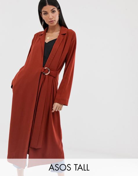 ASOS DESIGN Tall duster coat with faux shell trim
