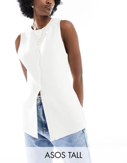 ASOS DESIGN Tall – Dzianinowa kamizelka z okrągłym dekoltem i rozcięciem z przodu w kremowym kolorze