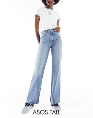 Asos Design Tall Easy Straight Jean In Mid Blue
