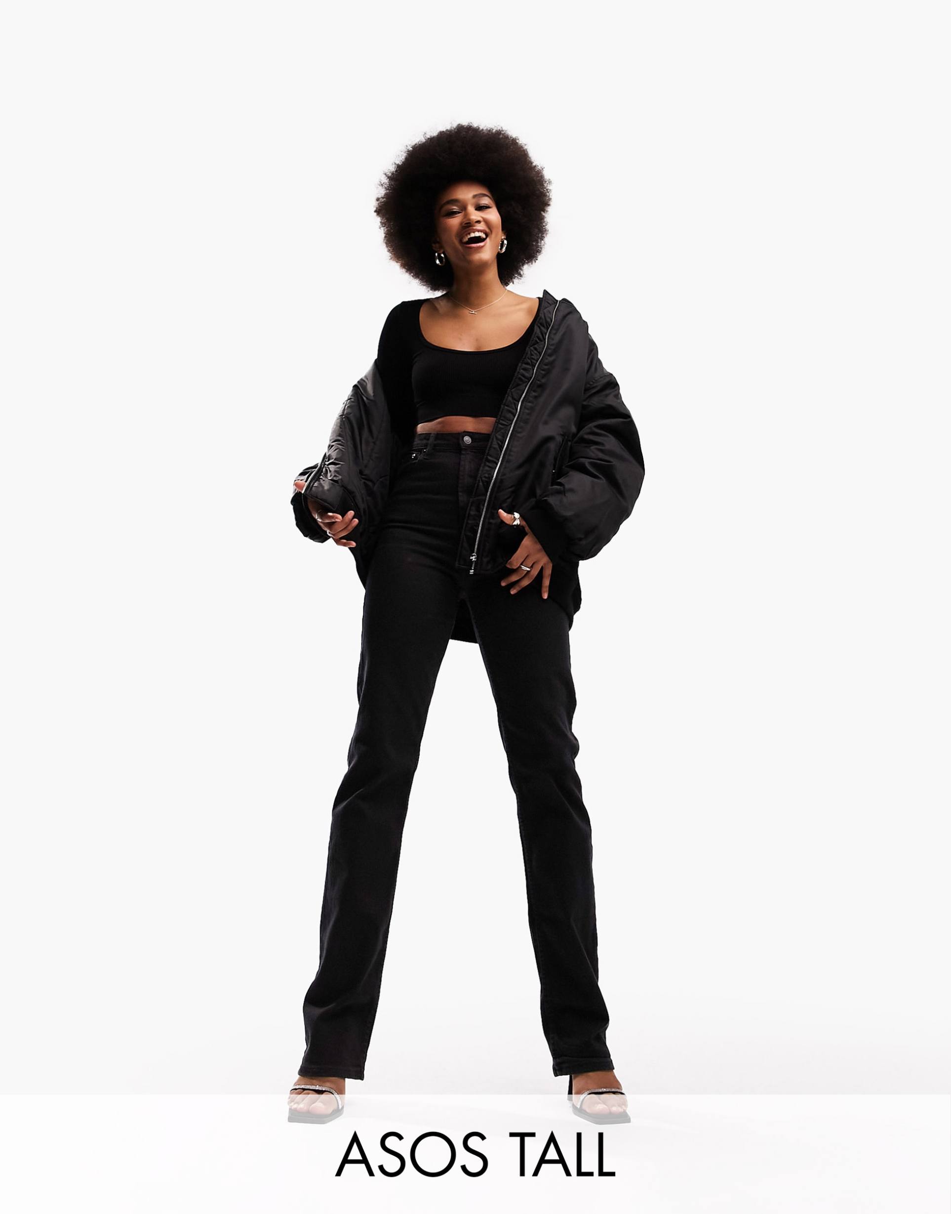 asos design tall easy straight leg jeans in black