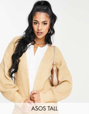 ASOS DESIGN Tall edge-to-edge boxy cardigan in camel-Neutral