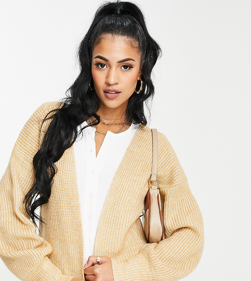 ASOS DESIGN Tall edge-to-edge boxy cardigan in camel-Neutral