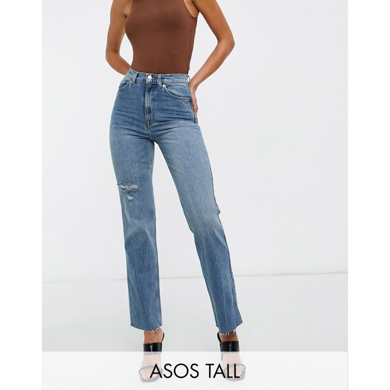 DESIGN Tall – Effortless – Ausgestellte Jeans mit hohem Bund, kurzem Schnitt und Stretchanteil in mittlerer Waschung