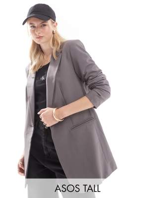 ASOS DESIGN Tall - Einreihiger Blazer in Grau