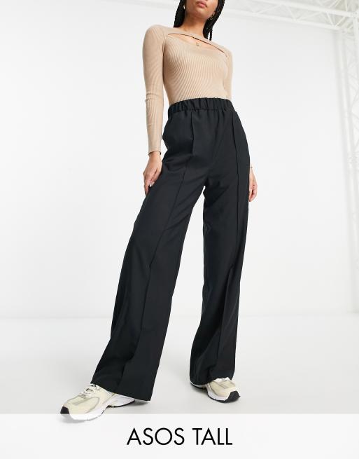 ASOS DESIGN elastic waist tailored trouser in black