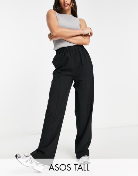 ASOS DESIGN Tall pull on pant with linen in black