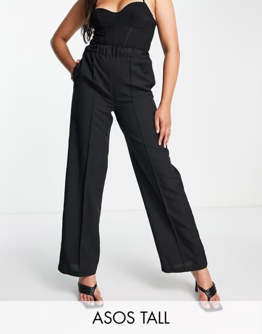 ASOS DESIGN Tall elastic waist tailored trouser in black