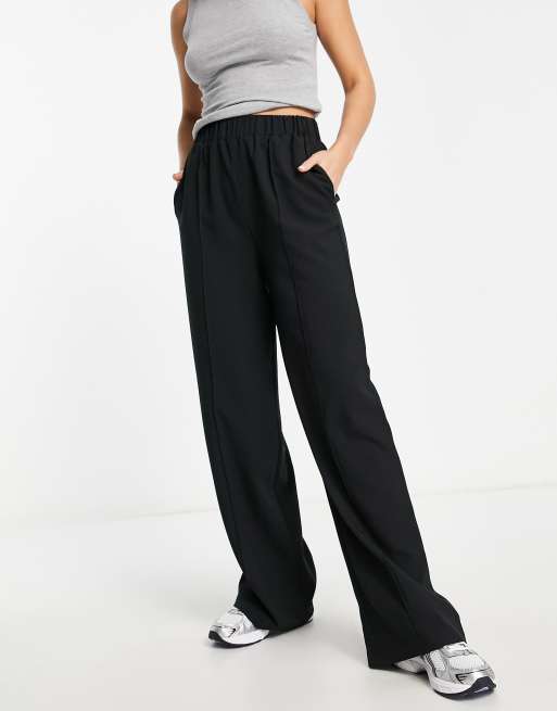 Y.A.S high waisted wide leg plisse trousers in black