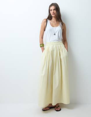 Asos Tall Asos Design Tall Elasticated Waist Volume Midi Skirt In Yellow