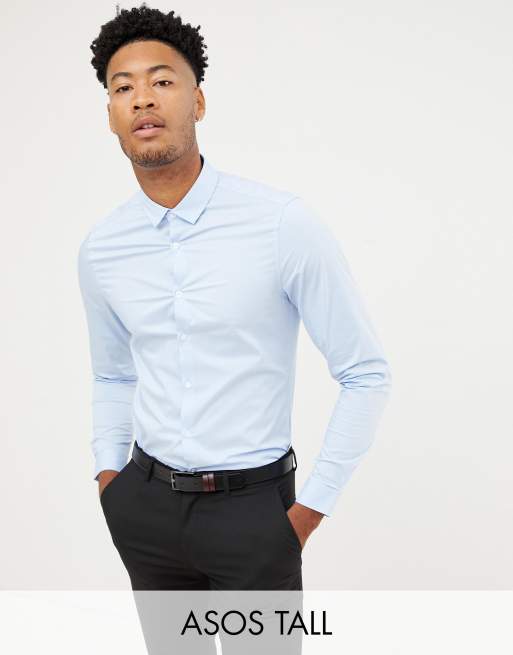 ASOS DESIGN Tall - Elastisch slim-fit overhemd in blauw