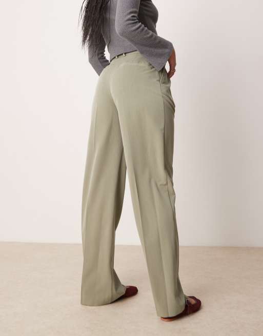 ASOS DESIGN Tall tailored wide leg pants with pleat detail in pistachio