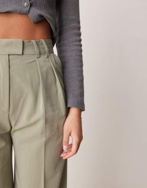 ASOS DESIGN Tall tailored wide leg pants with pleat detail in pistachio