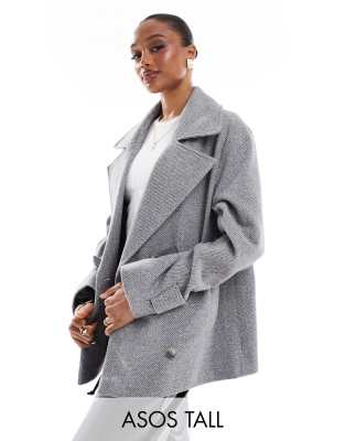 ASOS DESIGN Tall - Elegante Cabanjacke aus Wollimitat in Grau