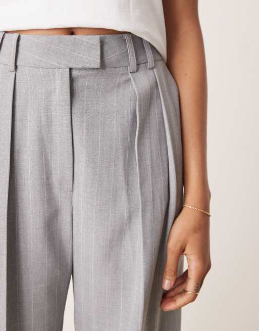 ASOS DESIGN Tall tailored wide leg trousers with pleat detail in grey stripe