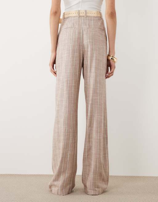 ASOS DESIGN Tall – Elegante, gestreifte Hose mit Leinenanteil, Gürtel und weitem Bein , 5 von 5