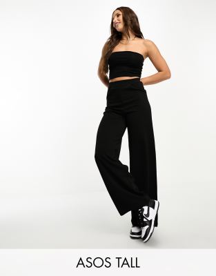 ASOS DESIGN Tall - Elegante Hose aus Jersey in Schwarz mit weitem Bein