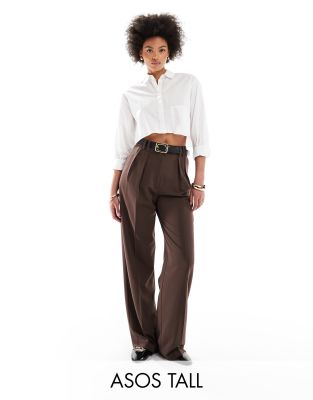 ASOS DESIGN Tall - Elegante Hose in Braun mit weitem Bein-Brown