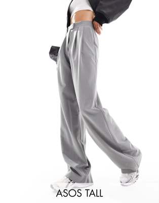 Thumbnail - ASOS DESIGN Tall - Elegante Hose in Grau mit weitem Bein und Bundfalten