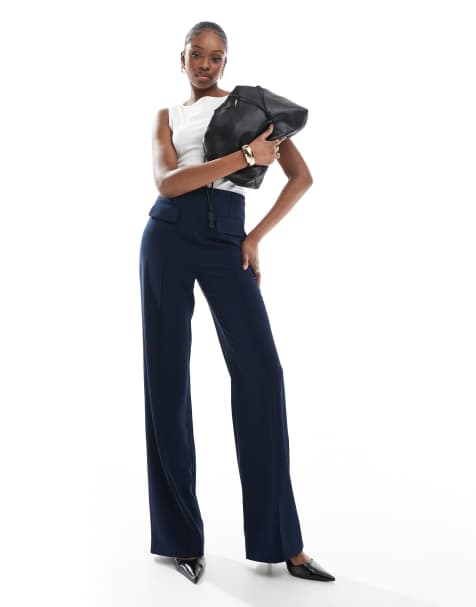 ASOS DESIGN Tall – Elegante Hose in Marineblau mit Ziernähten und zwei Taschen - view 1
