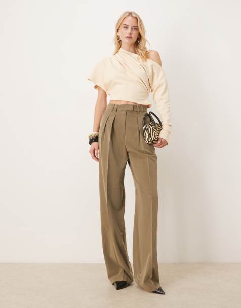 ASOS DESIGN Tall – Elegante Hose in Olivgrün mit weitem Bein und Bundfalten - view 1