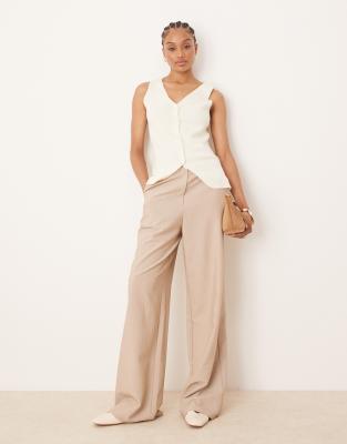 ASOS DESIGN Tall - Elegante Hose in Steinbeige mit lockerem, geradem Schnitt-Neutral