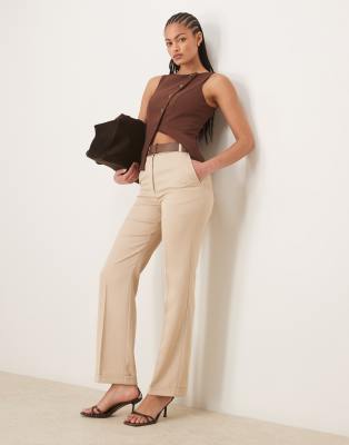 ASOS DESIGN Tall - Elegante Hose in Steingrau mit schmalem, geradem Schnitt und Gürtel-Keine Farbe