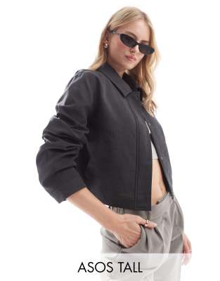 ASOS DESIGN Tall - Elegante Jacke in Anthrazit mit Kragen-Grau