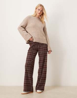 ASOS DESIGN Tall - Elegante, lässig und gerade geschnittene Hose in Burgunderrot kariert-Bunt