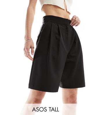 ASOS DESIGN Tall - Elegante Longline-Shorts in Schwarz