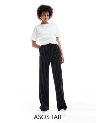 ASOS DESIGN Tall - Elegante Schlupfhose in Schwarz mit Nadelstreifen