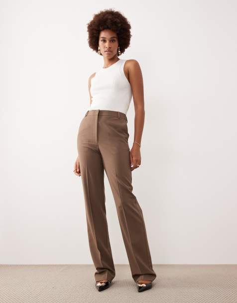 ASOS DESIGN Tall – Elegante, schmal geschnittene Hose mit geradem Bein in dunklem Taupe - view 1