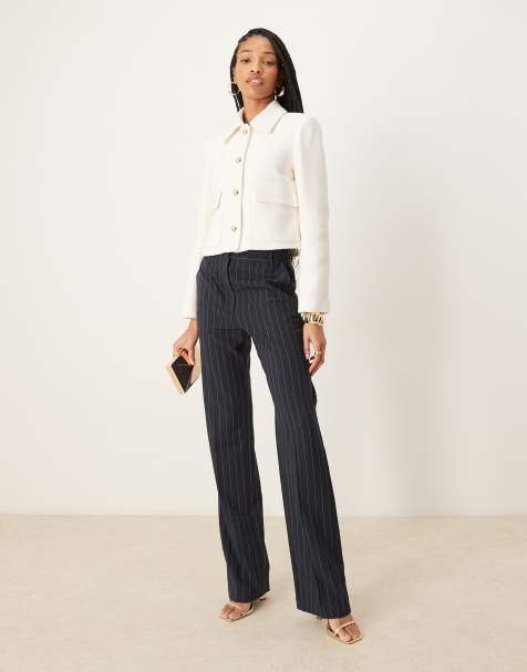 ASOS DESIGN Tall - Elegante smalle rechte broek in marineblauw met strepen - view 1