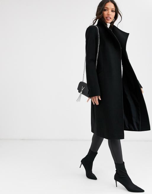 Asos Design Tall Eleganter Schwarzer Mantel Mit Gewickelter Vorderseite Asos