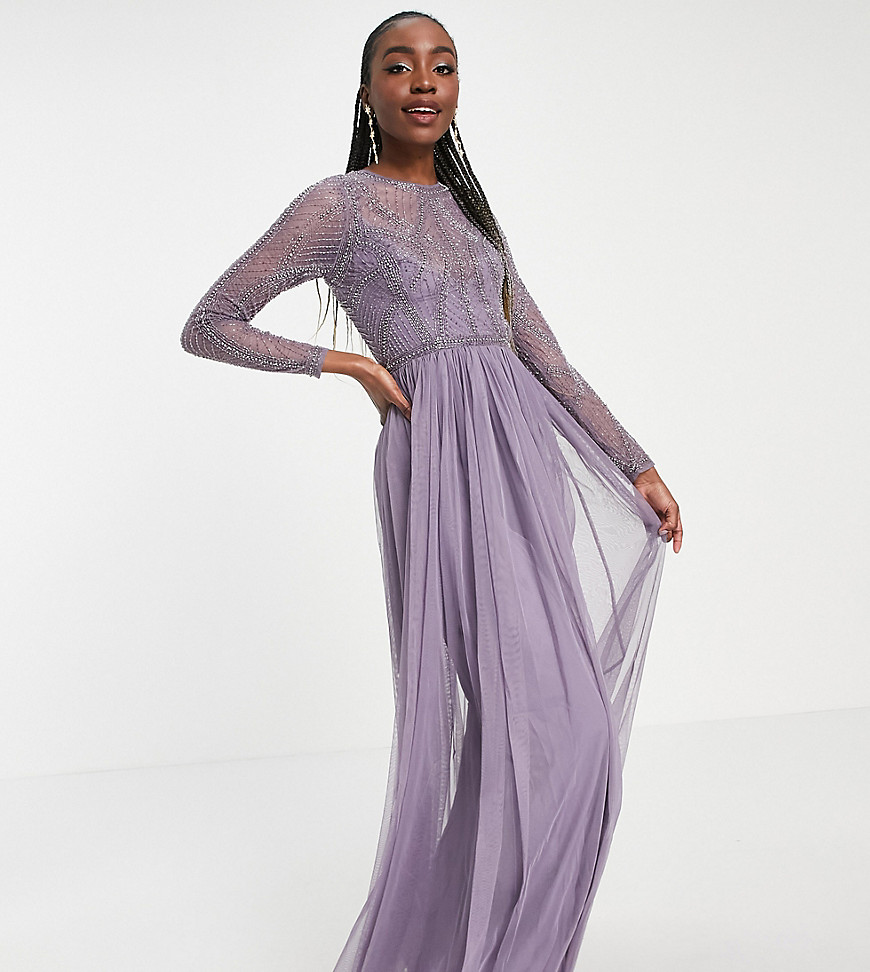 ASOS DESIGN Tall embellished bodice maxi dress with tulle skirt-Purple