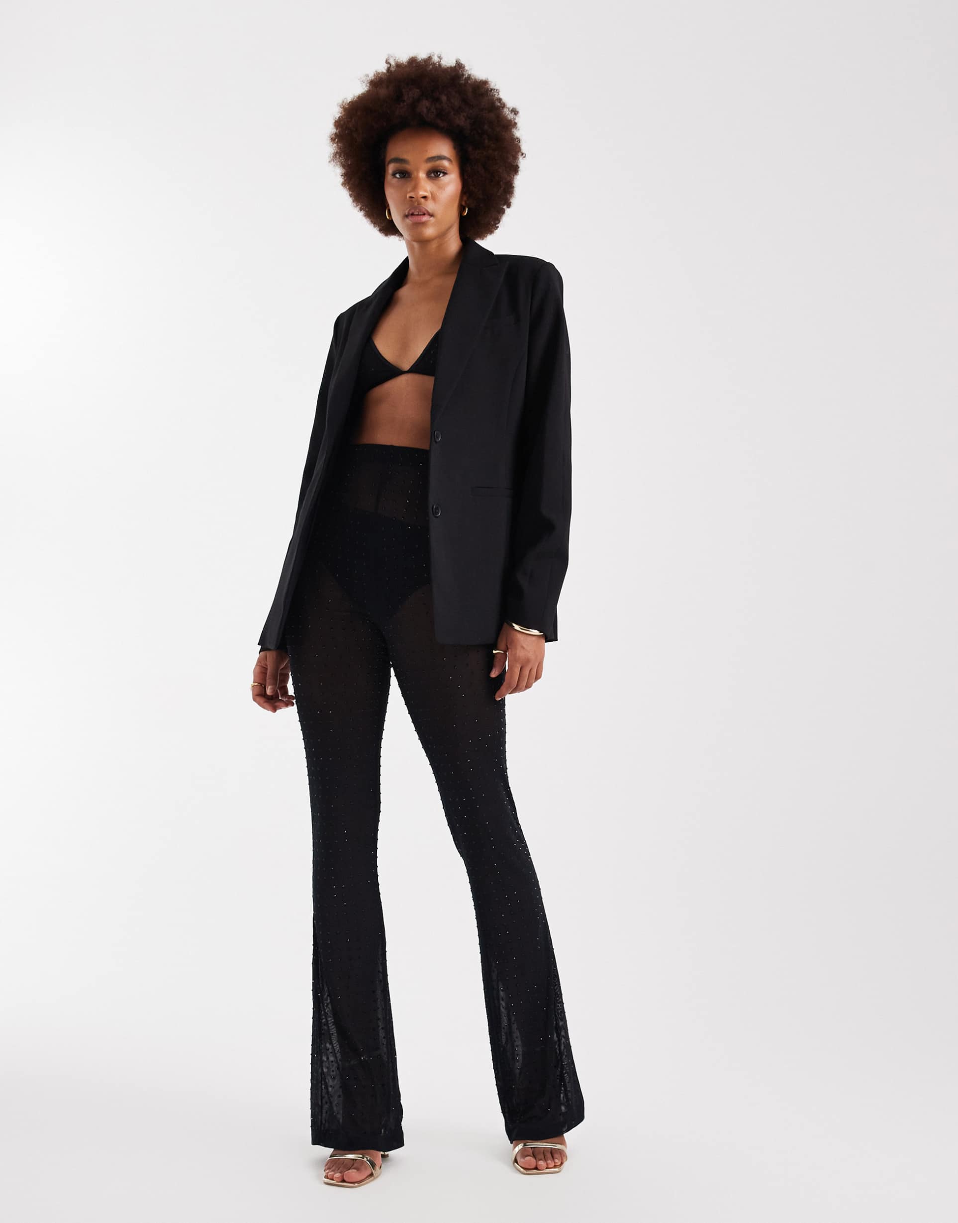 asos design tall embellished mesh flared pants