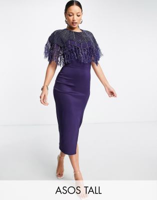 Asos design feather embellished cape 2024 midi dress