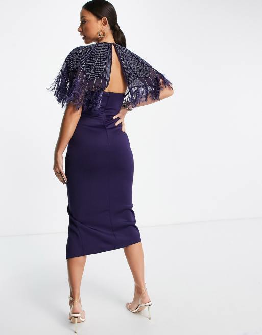 Asos design faux feather cape midi hot sale pencil dress