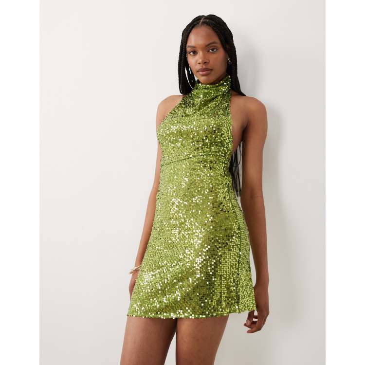 green sequin dress pretty little thing Alishia Satin Sequin Mini Dress | Green | Womens main image 0
