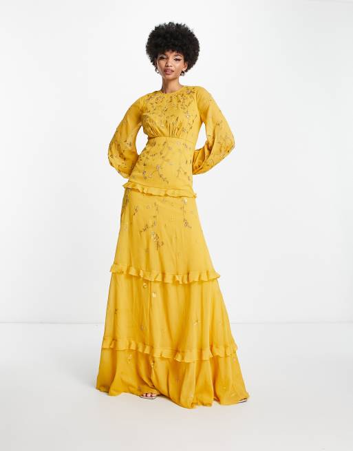 Yellow embellished best sale maxi dress