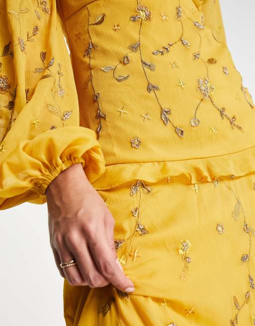 asos edition floral embroidered tiered maxi dress in lemon Invite Only Light Pink Multi Floral Embroidered Eyelet Midi Dress
