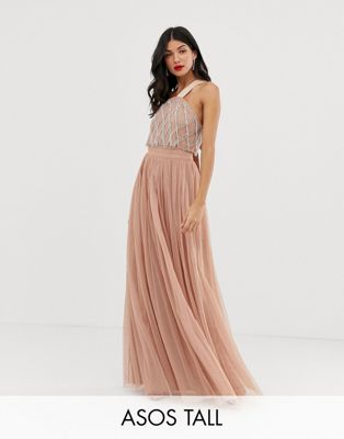 asos design tulle maxi dress with embellished waist