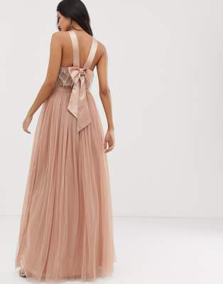 asos design tulle maxi dress with embellished waist